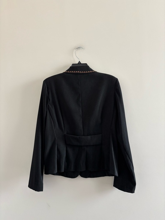 VTG Studio I Blazer Black Beaded Faux Suede 3 Button Womens 12 Office Cowgirl - Picture 2 of 9